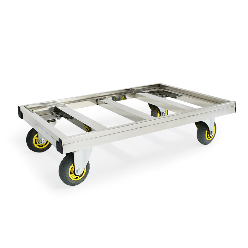 Stainless steel silent turtle cart, turnover box cart, trolley with pull rod, flat hand cart, foldable logistics push frame cart Item Picture
