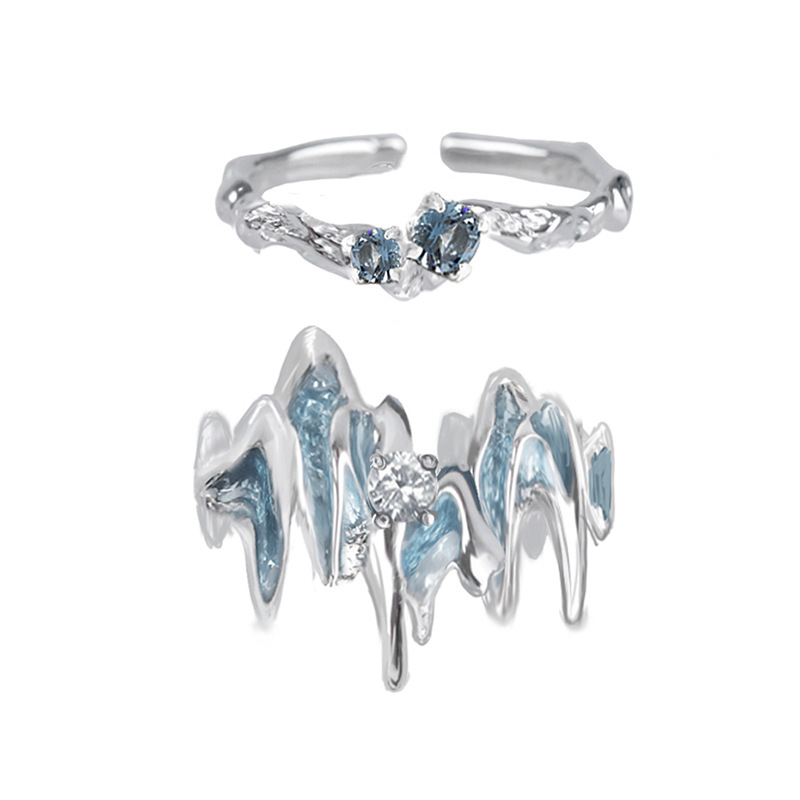 Glacier blue open ring, a unique design for women, cool and stylish, simple and individual couple's food ring full figure