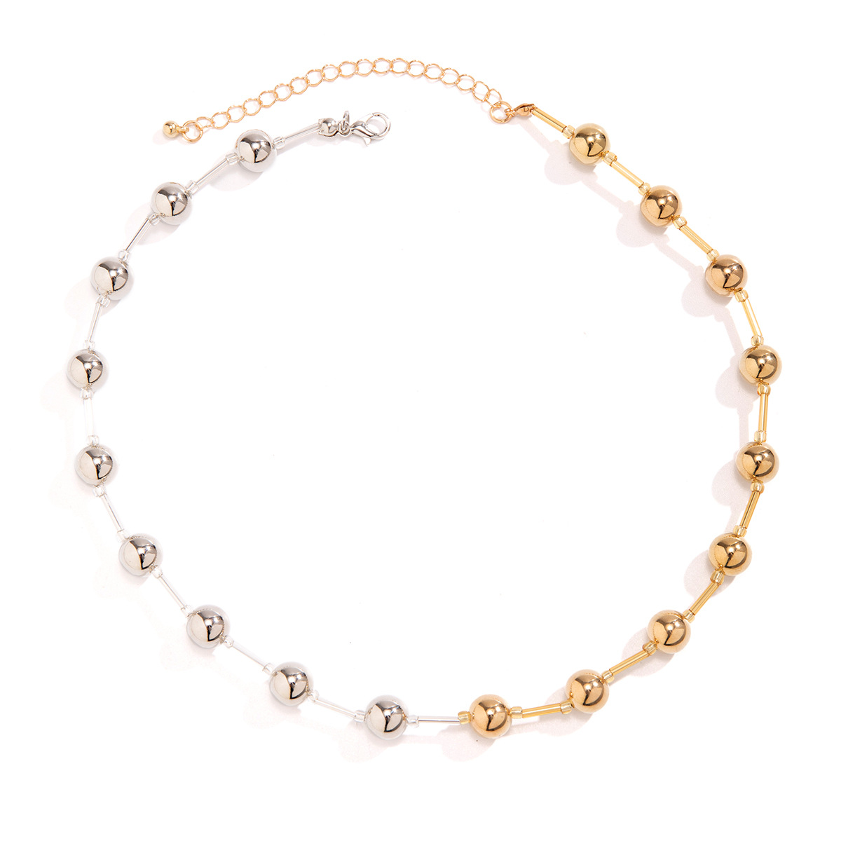 Exaggerated punk color-blocking beaded neck necklace from Europe and America, with a unique and distinctive geometric round ball style Specification drawing