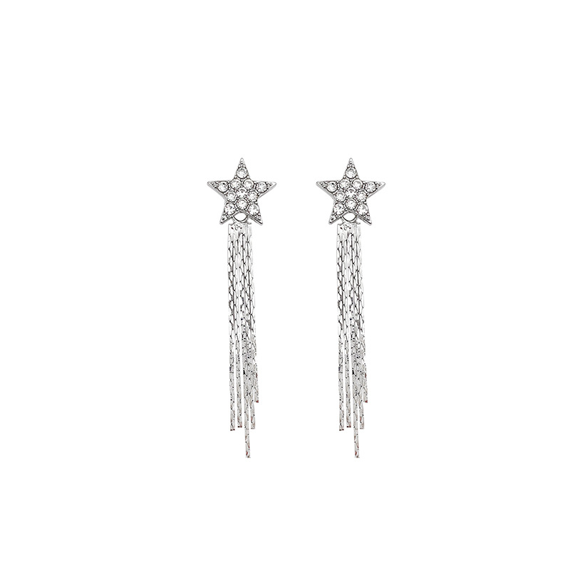 Five-pointed star tassel earrings for women, exquisite micro-inlaid zircon long stud earrings, versatile and high-end best-selling earrings wholesale Item Picture