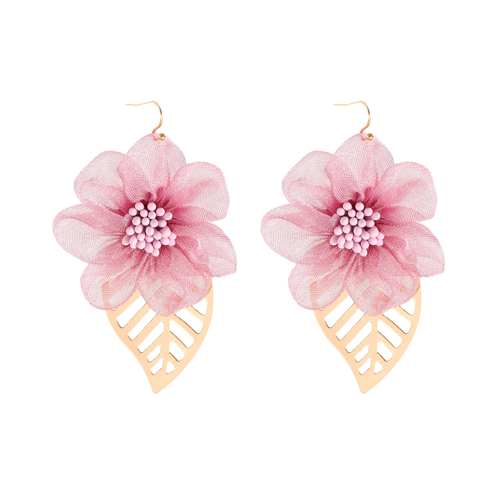 Best-selling fabric, gauze, flower and leaf earrings, heart-shaped stud earrings, sweet lace earrings for women on cross-border TEMU from Europe and America Item Picture