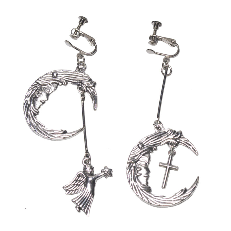 European and American style stud earrings, Gothic punk trend retro moon angel cross set, no ear piercings, ear clips, stud earrings Item Picture