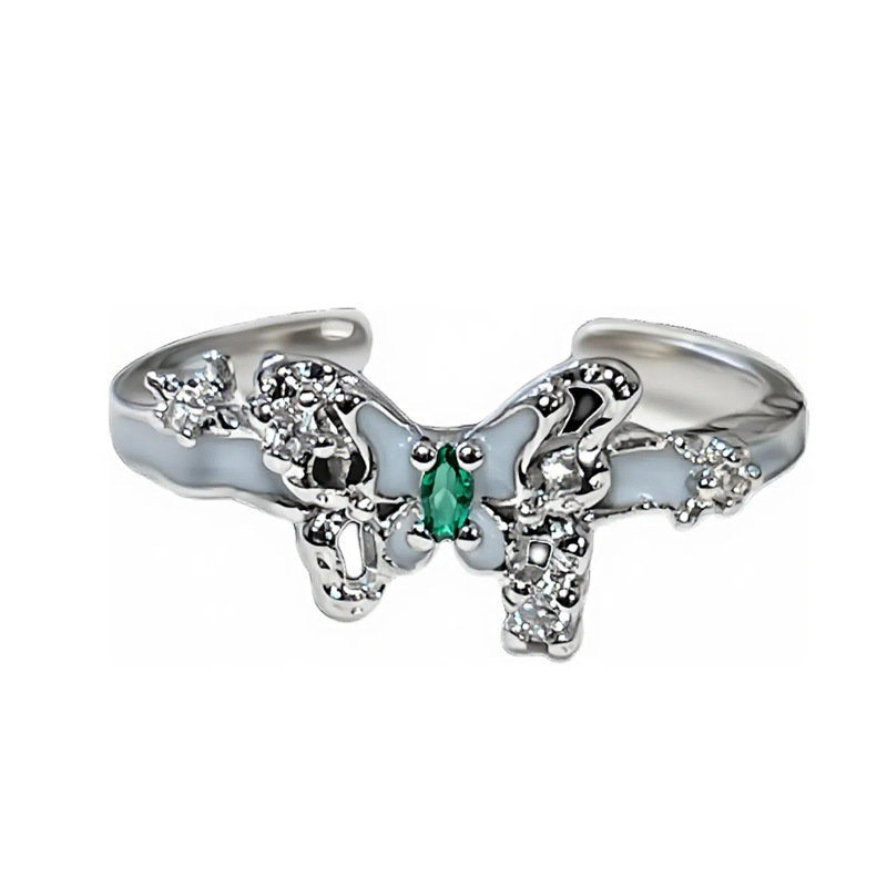 Elegant jasmine blue diamond butterfly couple ring, with unique enamel flowers, exquisite and niche design sense, high-end ring Item Picture