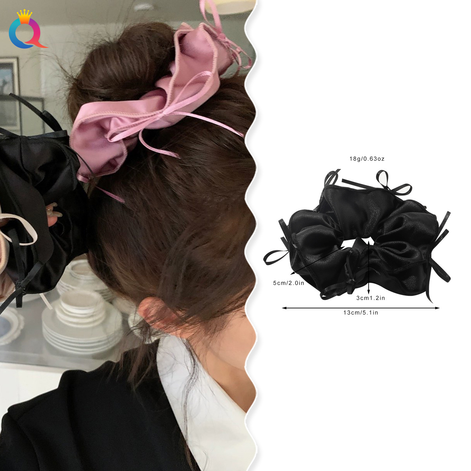 Qiyue French ballet-style ribbon bow, large intestine hair band, sweet and elegant, hair tie, hair tie, leather band for women wholesale details Picture