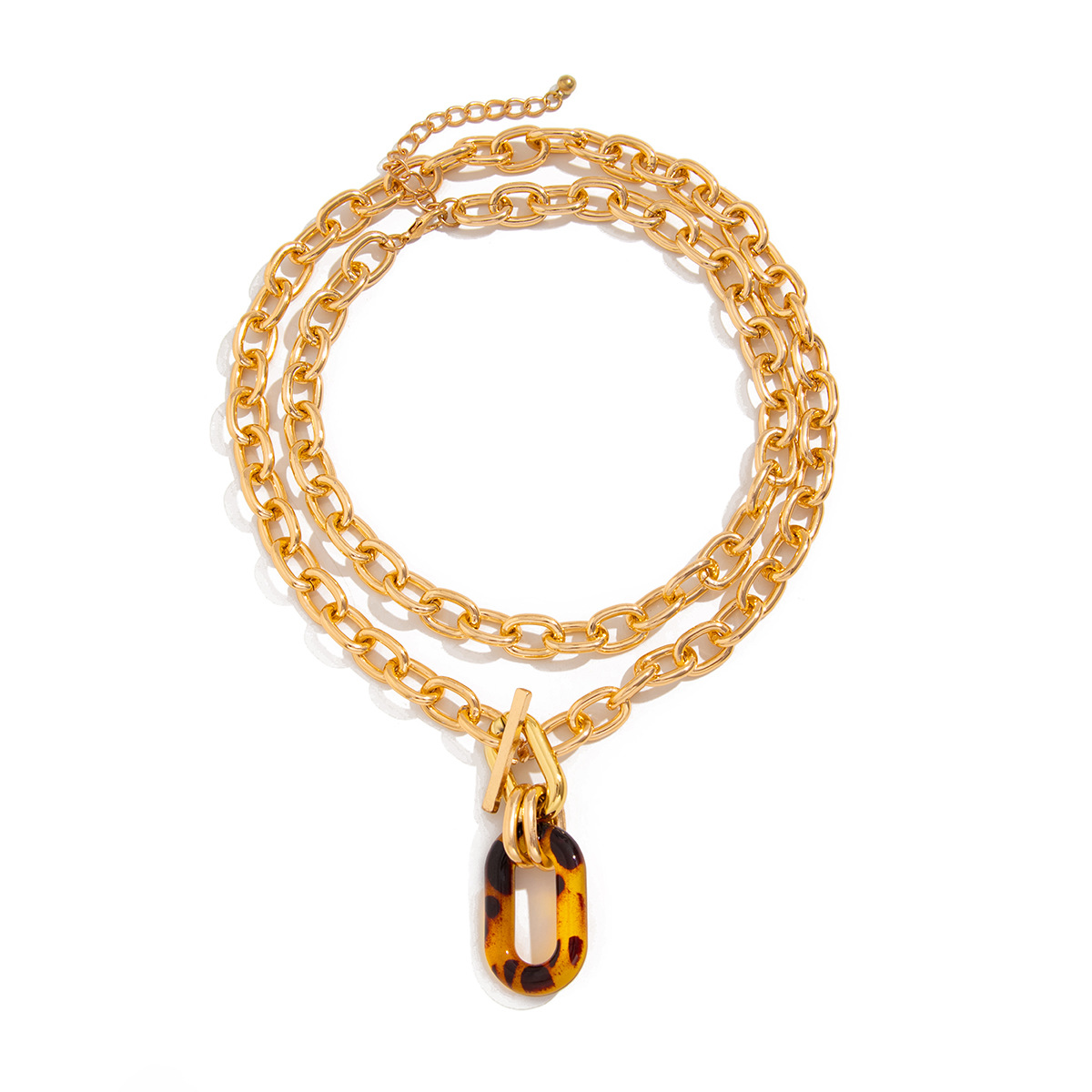 European and American cross-border jewelry, fashionable irregular leopard print buckle necklace set, high-end geometric acrylic collarbone chain Item Picture