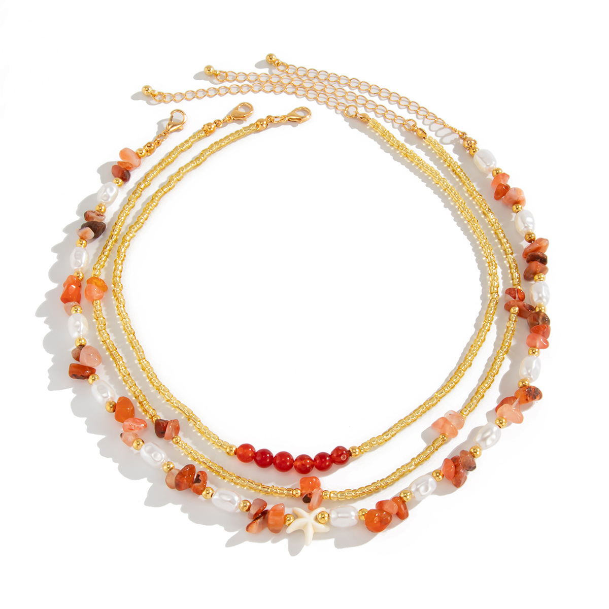 European and American cross-border summer sweet pearl starfish necklace, unique irregular turquoise rice bead beaded necklace for women Item Picture