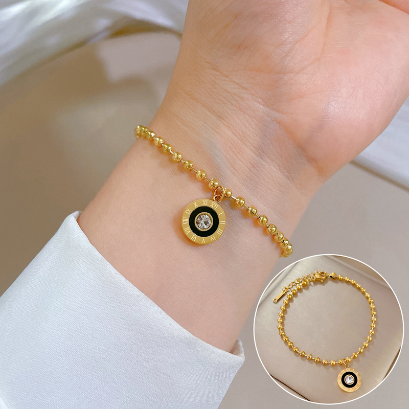 【 All-titanium Steel 】 Elegant circular Roman zircon lucky minimalist chain bracelet, a female Internet celebrity's retro best friend full figure