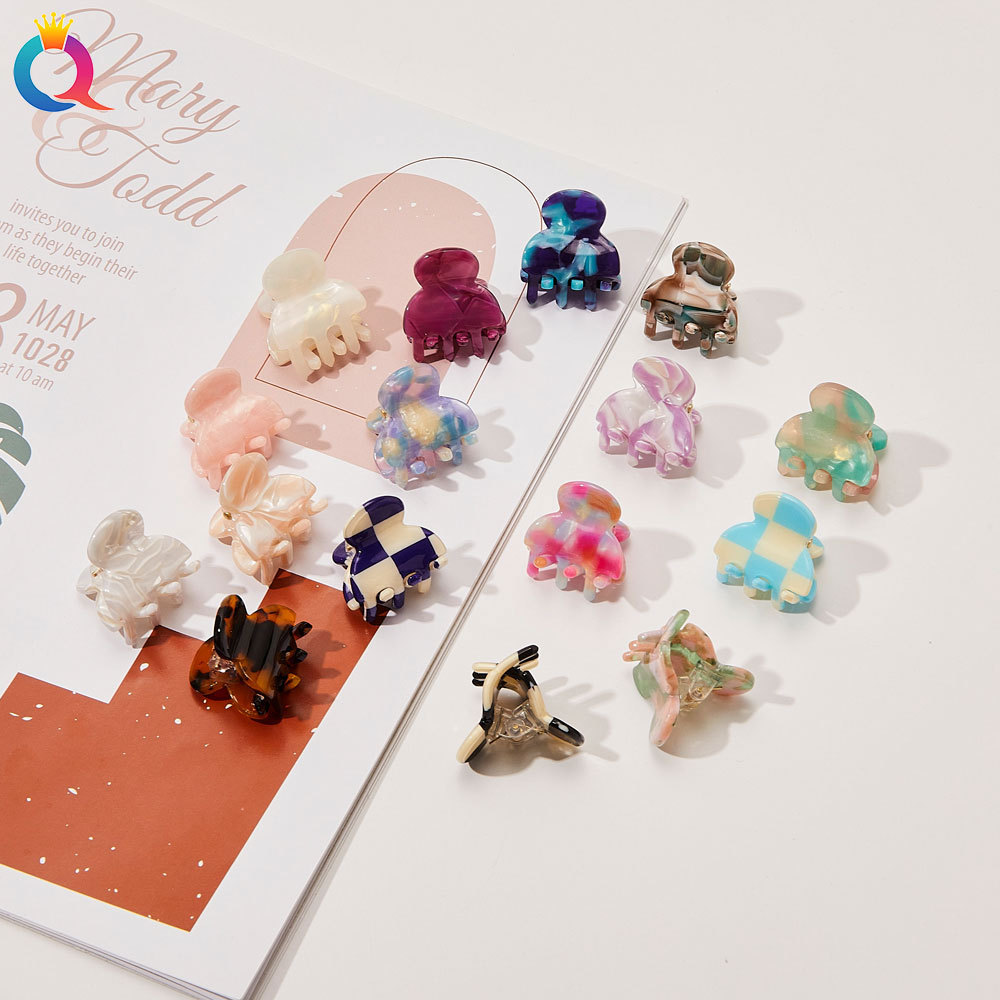 Qiyue Korean acetate board small grab clip, versatile checkerboard pattern bangs hairpin, high-end and cool color top clip, shark clip full figure