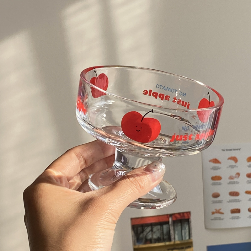 Niche apple tomato high-legged dessert, glass cup, ice cream pudding cup, cute cartoon fruit plate gift details Picture