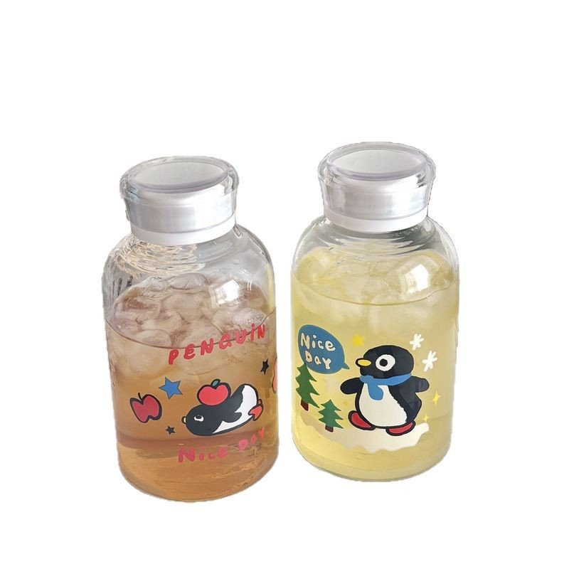 Self-made penguin glass cups, high borosilicate cups, heat-resistant water cups, coffee cold brew cups, beverage bottles, milk tea bottles, students Item Picture