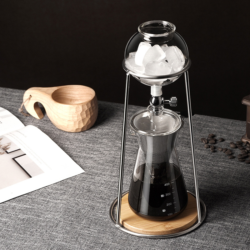 Stand iced drip coffee pot, drip filter iced tea cold brew pot set, high borosilicate glass hand-brewed coffee equipment Specification drawing