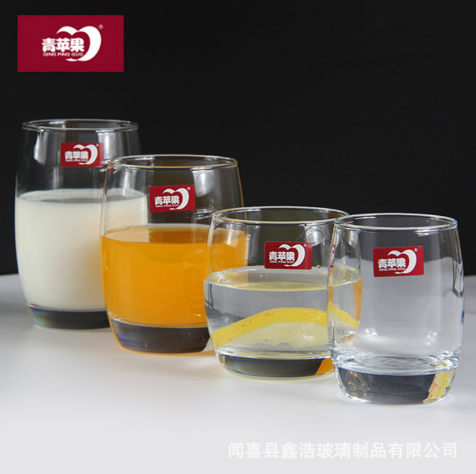 Green apple glass cup, home living room tea cup, simple drinking cup, lidless milk cup, portable glass cup full figure