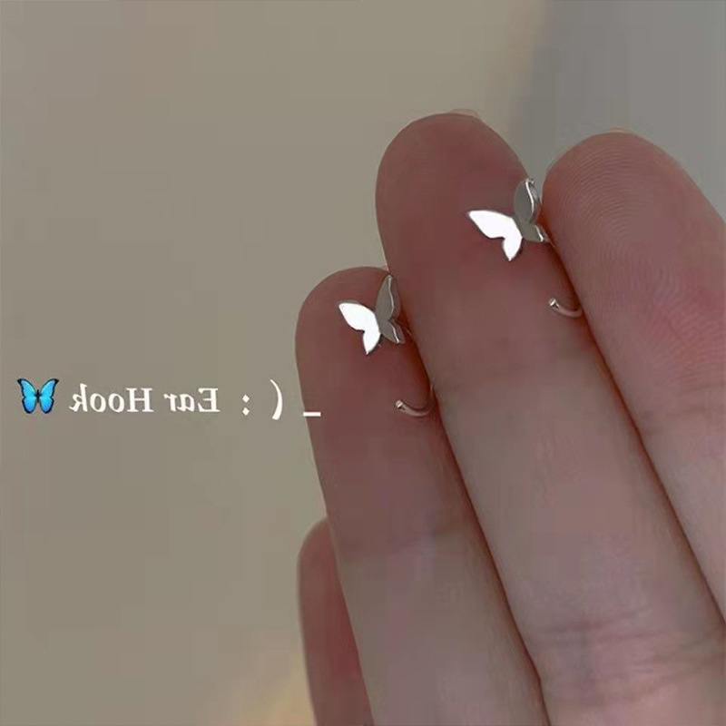Butterfly earrings for women, 2025 new style ear hooks, Korean style, high-end feel, round face to show off, small ear studs, simple earrings Specification drawing