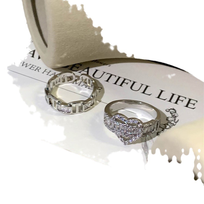 Sweet and cool style heart-shaped zircon open ring, a niche design for women, a light luxury niche design, an ins fashion and personality ring Item Picture
