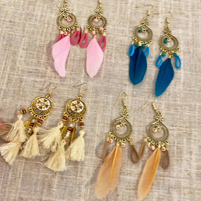 Super fairy tassel long ear hook summer retro ethnic Bohemian earrings travel photo feather travel earrings details Picture