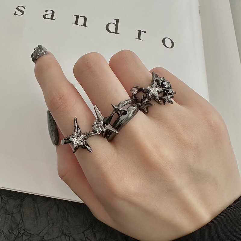 Starlight high-end dark style personalized ring for women on Instagram, Star dopamine opening adjustable ring set details Picture