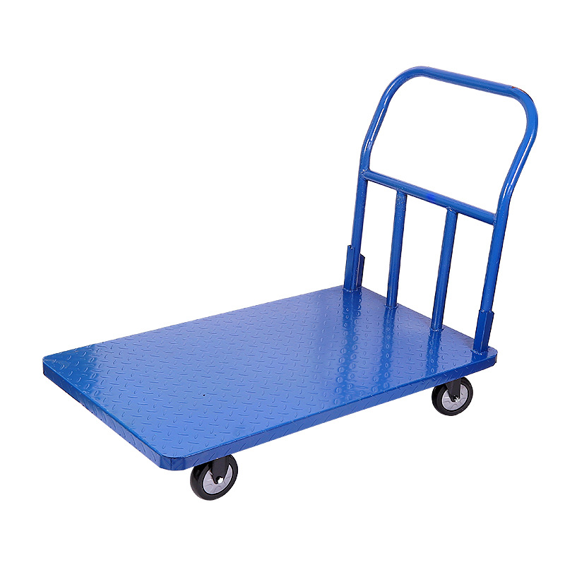Iron flatbed tool cart, handcart, flatbed cart, small cart, trailer, folding and moving vehicle, hand-pulled vehicle, four-wheel steering Item Picture