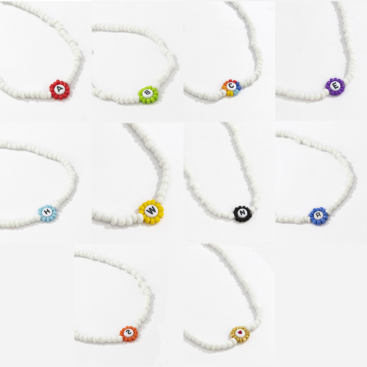 Pastoral color rice bead letter necklace bracelet, simple acrylic letter beaded necklace, cross-border from Europe and America Application Scenario