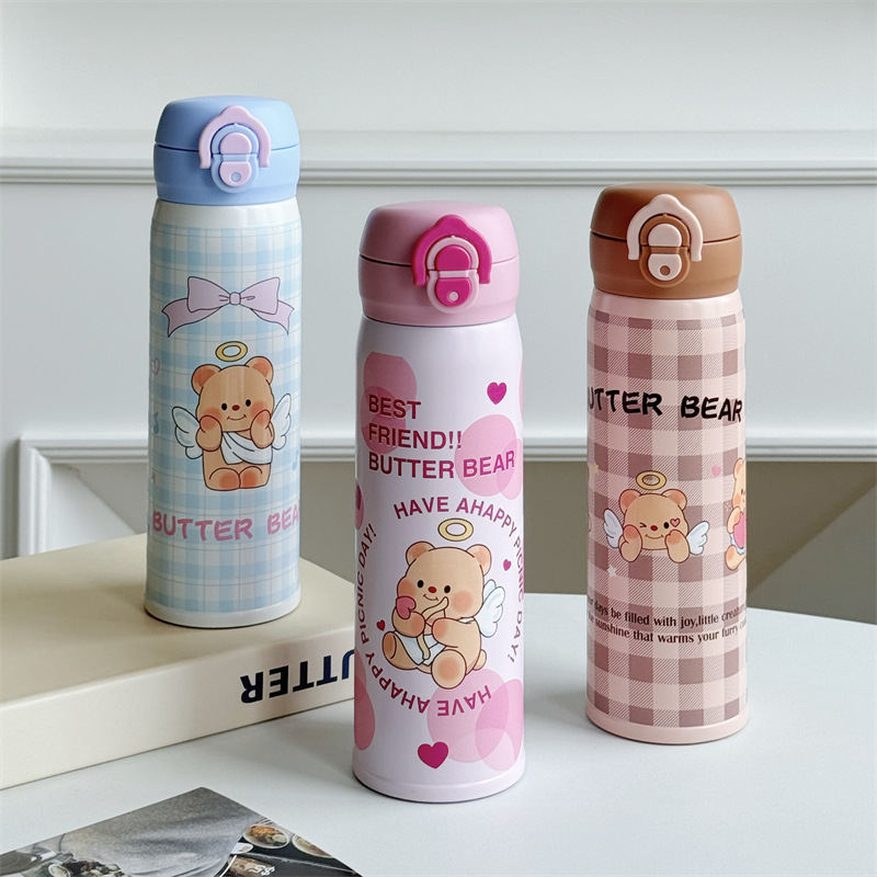 Little Bear Nini Children's insulated Cup, Girls' High school appearance level Jumping Double drinking stainless steel insulated water cup, special for students to go to school Specification drawing
