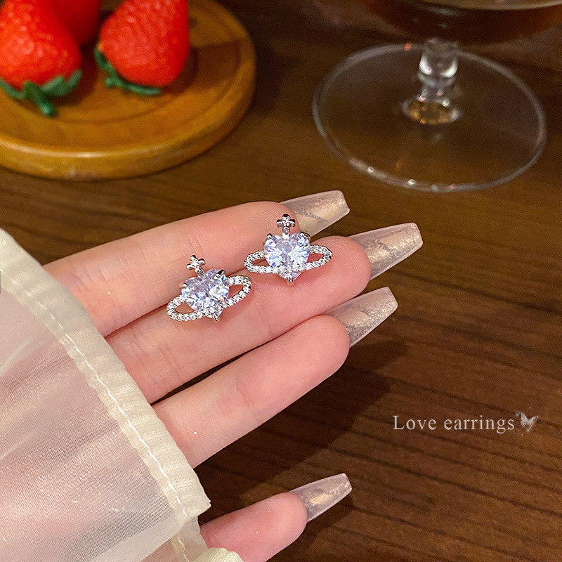 925 Silver Needle micro-inlay Zircon Planet earrings, ins style, versatile, niche design, high-end, light luxury, internet-famous earrings full figure