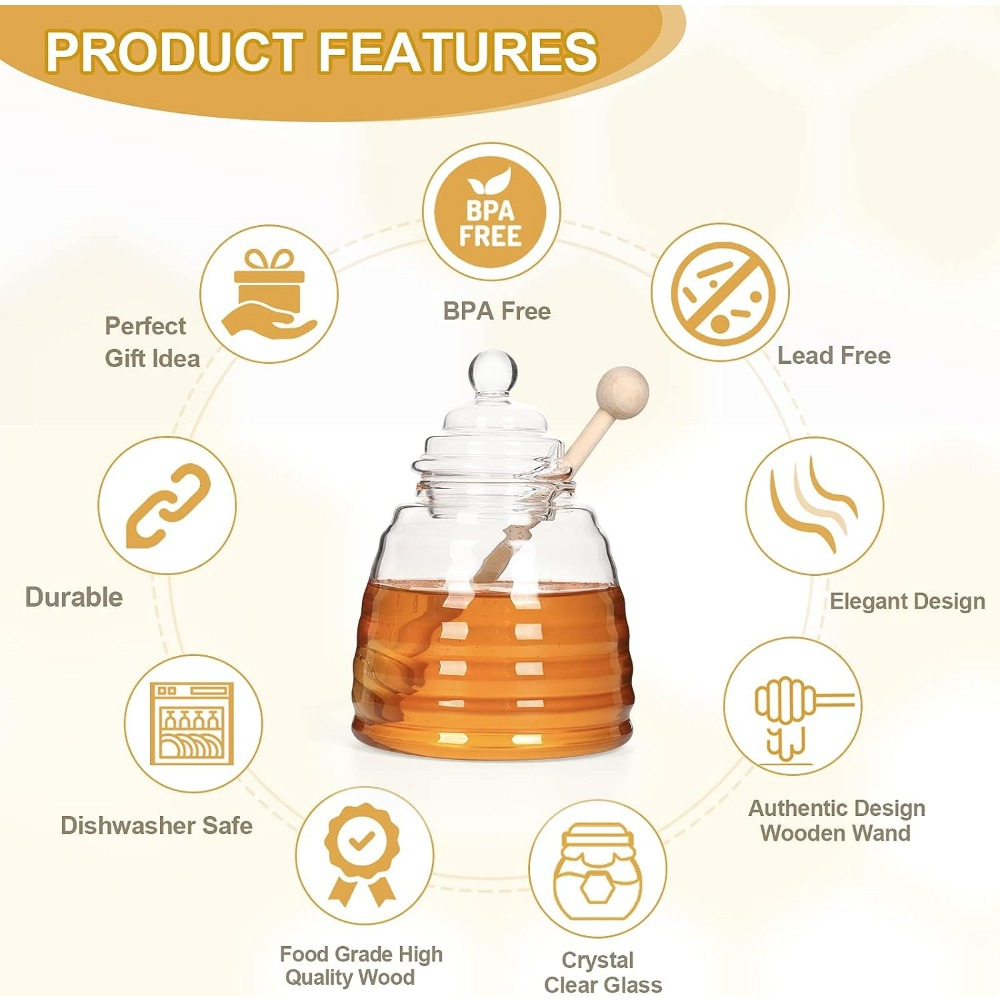American honey jar, household wooden stirring rod, glass sealed jar manufacturer wholesale transparent honey storage jar Specification drawing