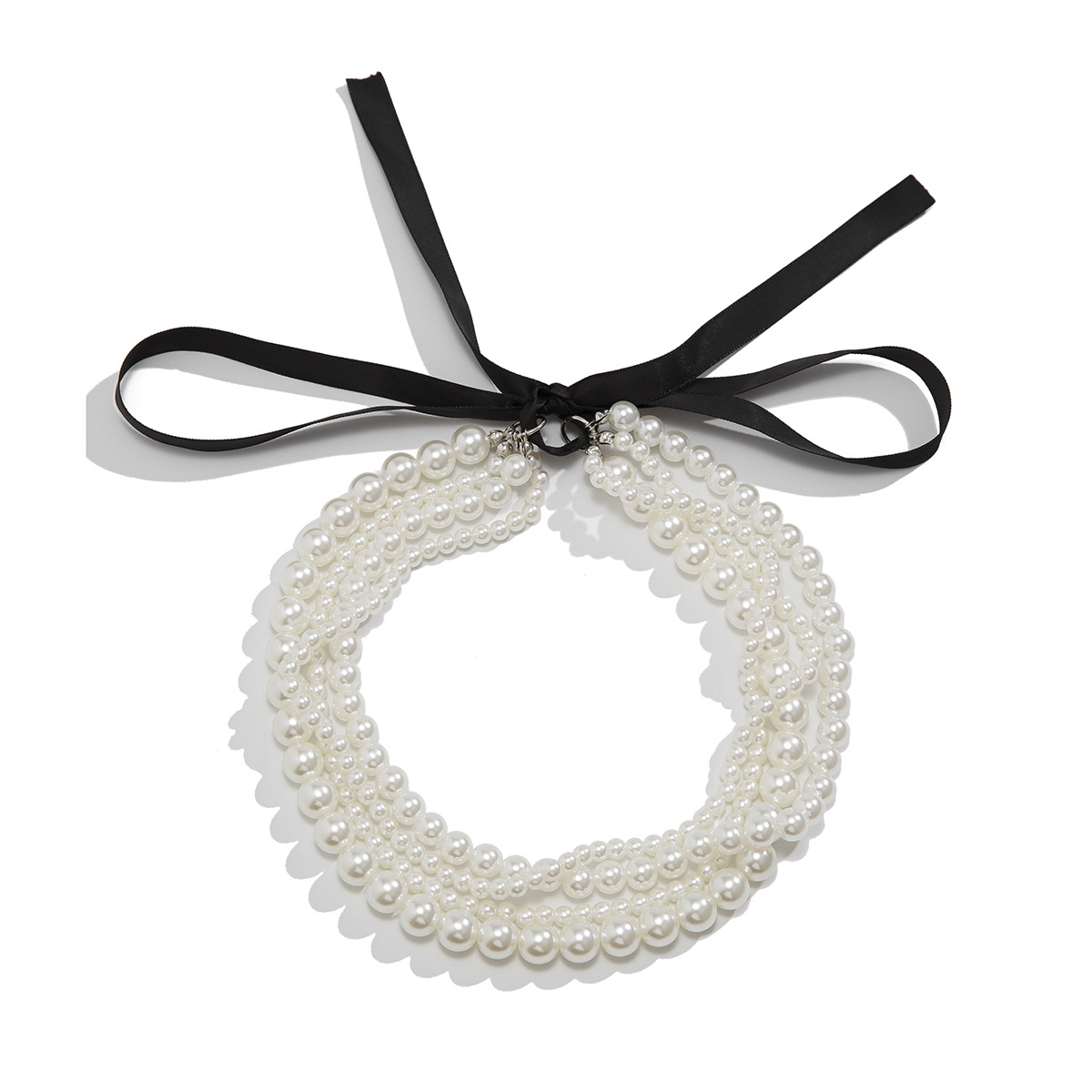 European and American cross-border jewelry, fashionable bow, beaded collarbone chain, DIY tie, velvet pearl necklace for women Item Picture