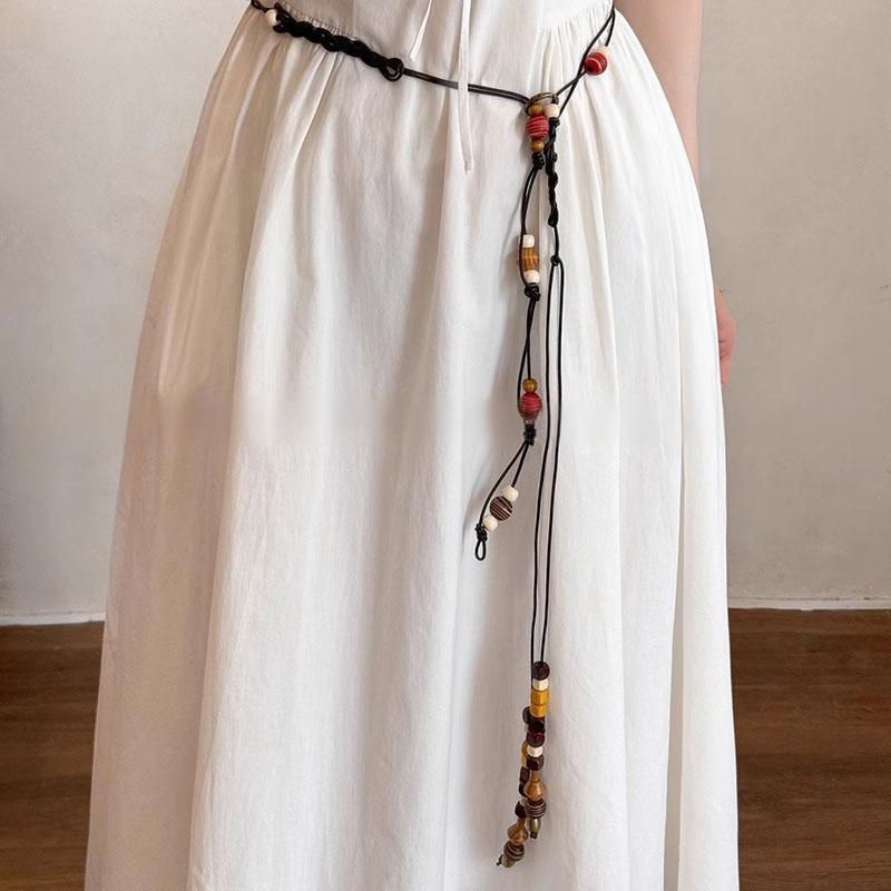 The retro ethnic style color-blocking beaded waist chain of the same style as that of Cecilia Xue is a niche design for women with a woven rope belt and accessories around the waist full figure