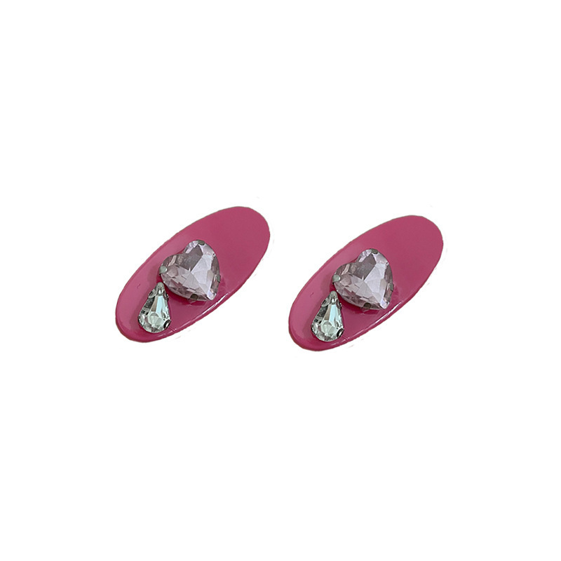 Pink heart-shaped water diamond hair clips, cute fringe seaside clips, new small duckbill clips from South Korea 2025, diamond-encrusted hair clips Item Picture