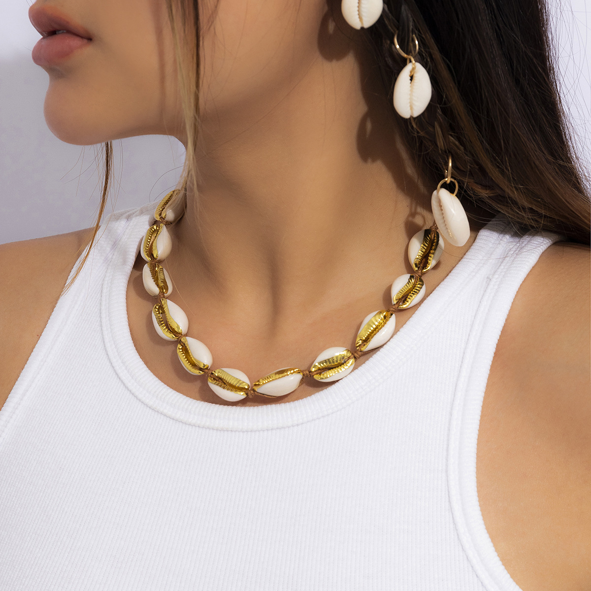 European and American cross-border accessories, Bohemian-style woven adjustable collarbone chain, ethnic style versatile shell necklace for women full figure