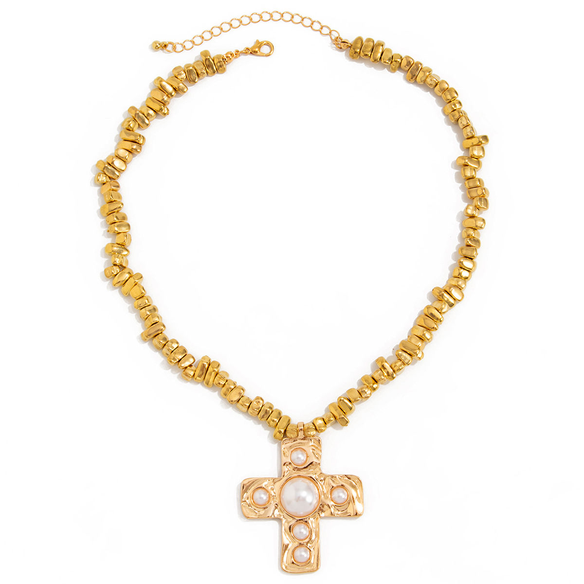 European and American cross-border jewelry: Simple and elegant, with a pearl cross pendant necklace and a fashionable CCB beaded necklace Item Picture