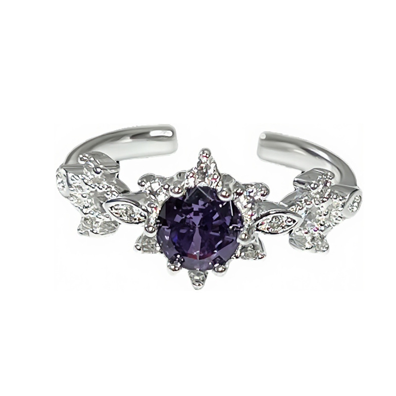 A sweet and fashionable new style of pink, purple and diamond layered light luxury open ring for women, simple and individual, niche micro-set trendy ring Item Picture