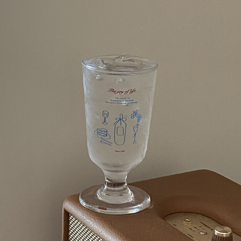 Homemade vintage ins tall glass cups, retro French romantic dessert cups, niche and simple milk cups, heat-resistant details Picture