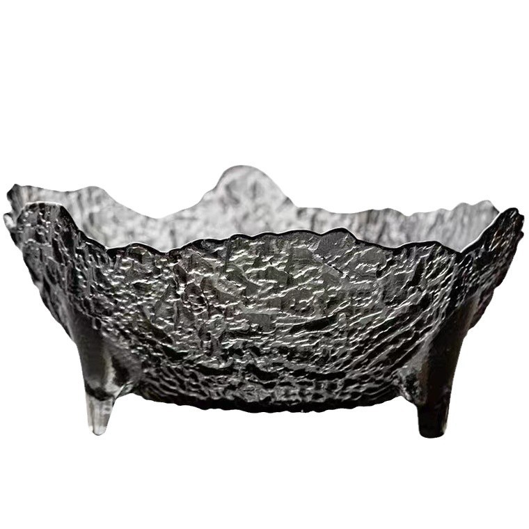 Hammer-patterned fruit plate, living room home, high appearance level, dessert bowl, tall leg, candy and snack plate, irregular glass bowl, grey Item Picture