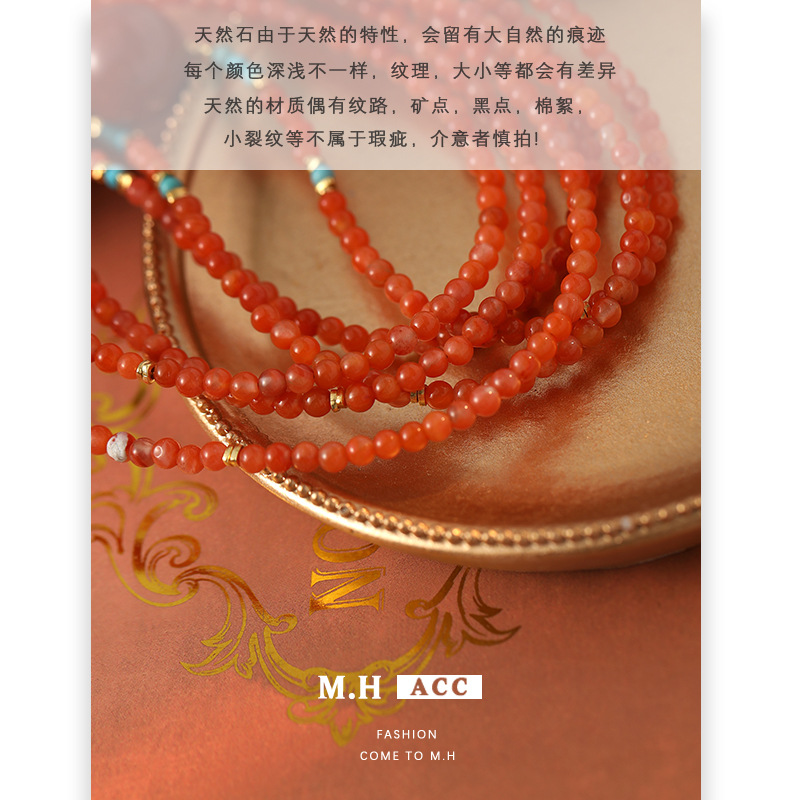 New Chinese-style Nan Hong agate beaded necklace, a niche design, retro and simple style necklace, collarbone chain accessory for women Application Scenario