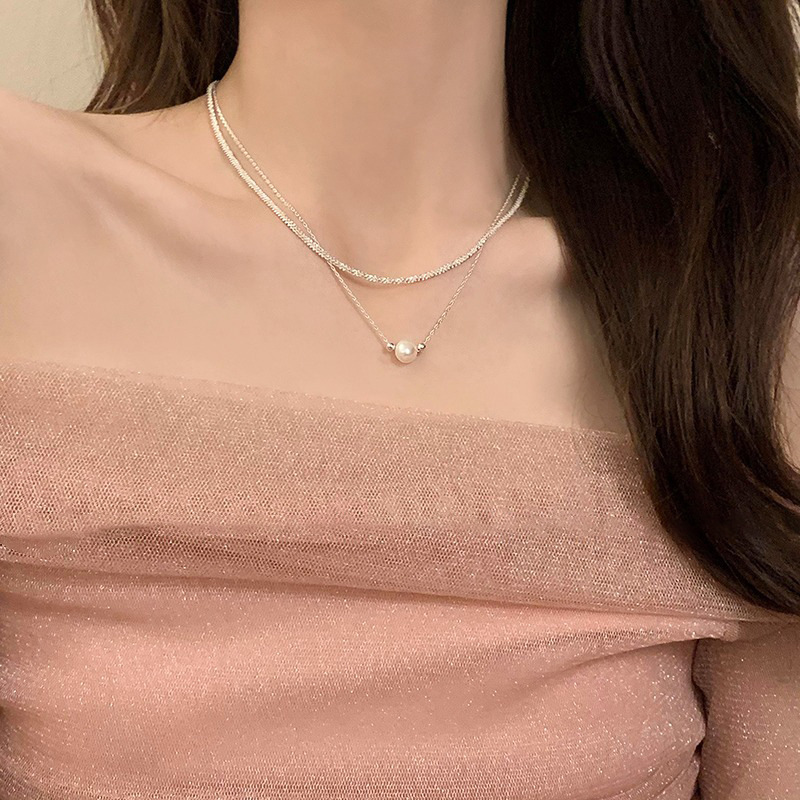 Double-layer pearl necklace for women, with a unique and stylish design, is a niche neckchain and collarbone chain. 2023 new style Specification drawing