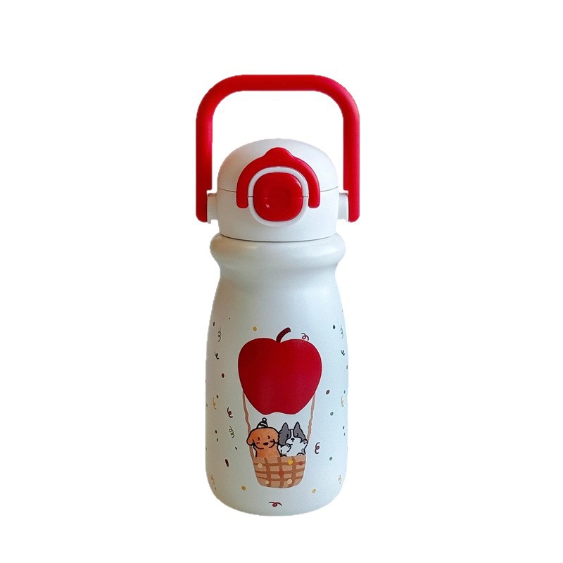 Cute pet hand-held bouncing double-drinking stainless steel insulated cup 2025 new style cute cartoon high appearance level straw cup water cup Item Picture