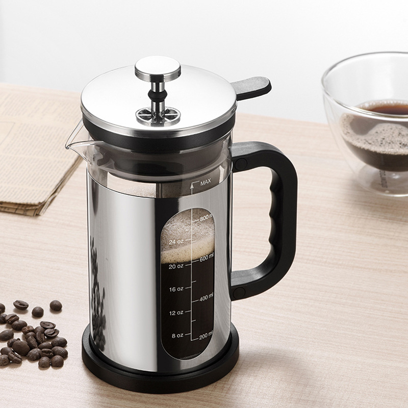 Coffee press, high borosilicate glass heat-resistant tea infuser, sealed press and stewing coffee utensil, household sharing pot Specification drawing