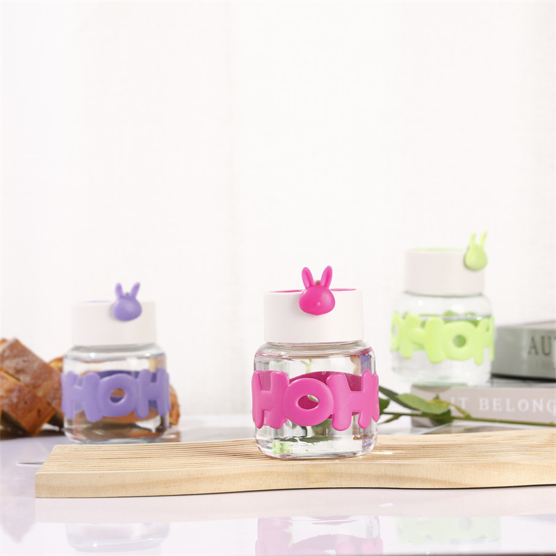 Transparent creative hand-held glass cup with lid, chubby cup, cute, simple, small and portable gift cup, souvenir cup Specification drawing