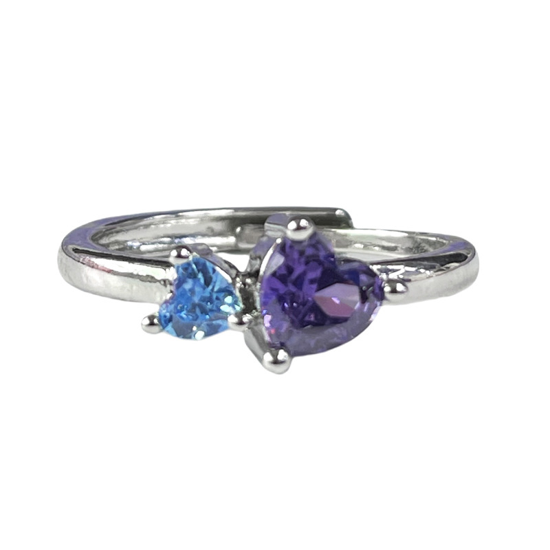 ins cold and cool style, sweet and cool purple diamond bow, simple and adjustable ring, exquisite, niche and high-end food ring for women Item Picture