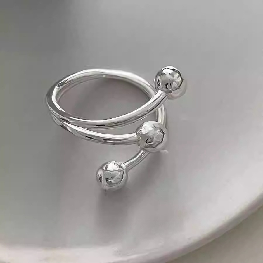 Korean 925 sterling silver minimalist staggered round bead ring for women's ins fashion, individuality, niche and high-end style laid-back ring Item Picture