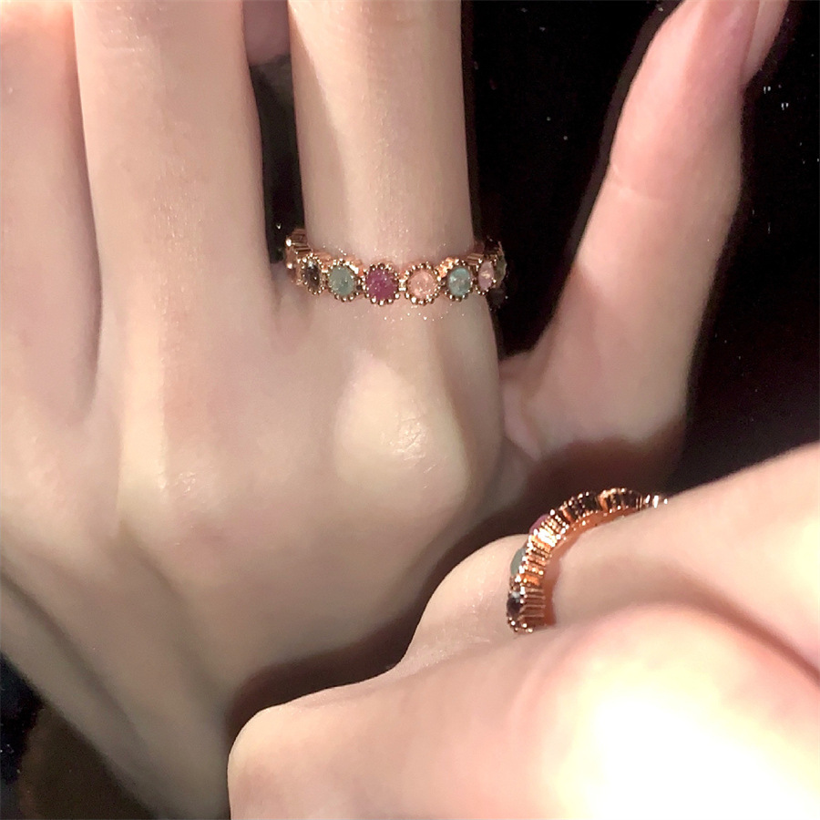 Rainbow tourmaline ring, a niche design for women with an adjustable opening. It features an ins sweet and cool style with a high-end feel, making it a trendy index ring Item Picture