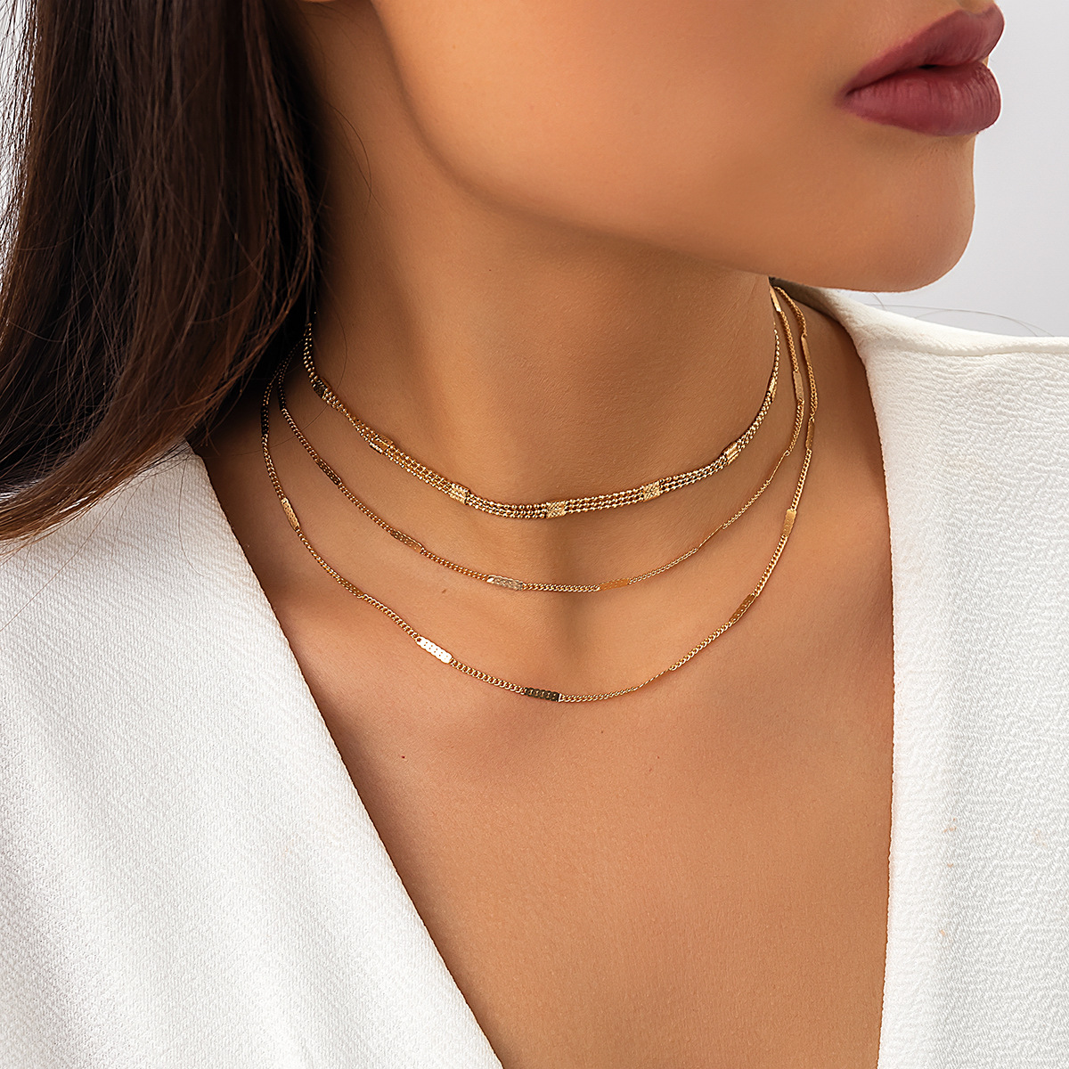 European and American cross-border accessories, sexy stacked metal chain body chain, simple and cold style neck chain, niche necklace for women full figure