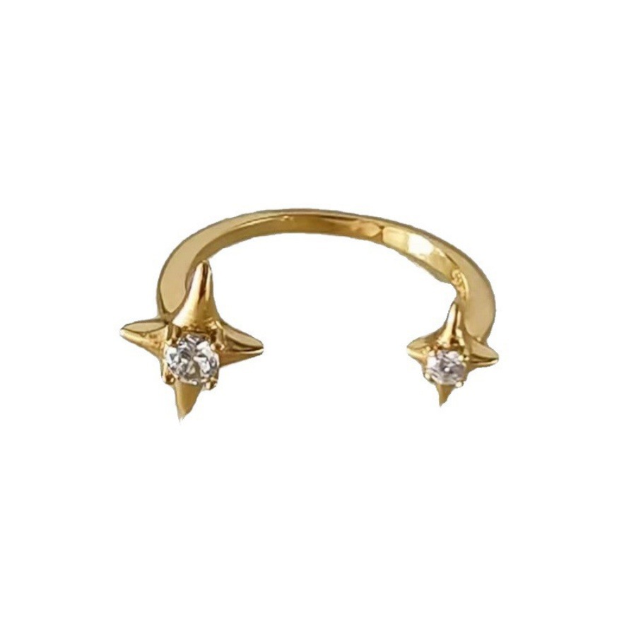 Korean version four-pointed star zircon open ring for women, a niche design with a high-end feel, unique personality and versatile ring Item Picture