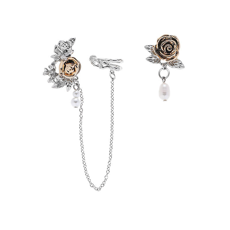 Original ancient gold rose earrings in the style of European and American ins, with a niche and high-end feel, exquisite ear clips, light luxury and versatile earrings wholesale Item Picture