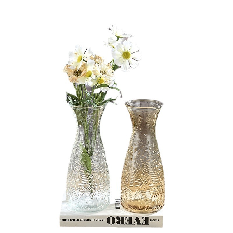 Relief simple glass vases, living room dining table coffee table ornaments, water-grown fresh flowers, Nordic ins style vase wholesale Item Picture