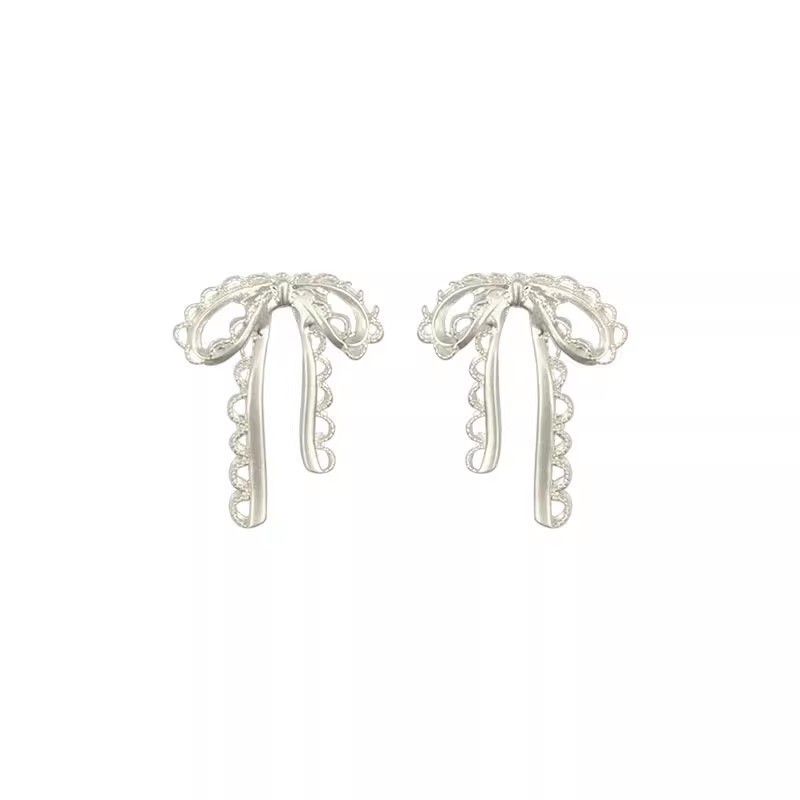 Ballet-style bow metal stud earrings for women, delicate, small and versatile earrings, niche design, sweet ribbon earrings Item Picture