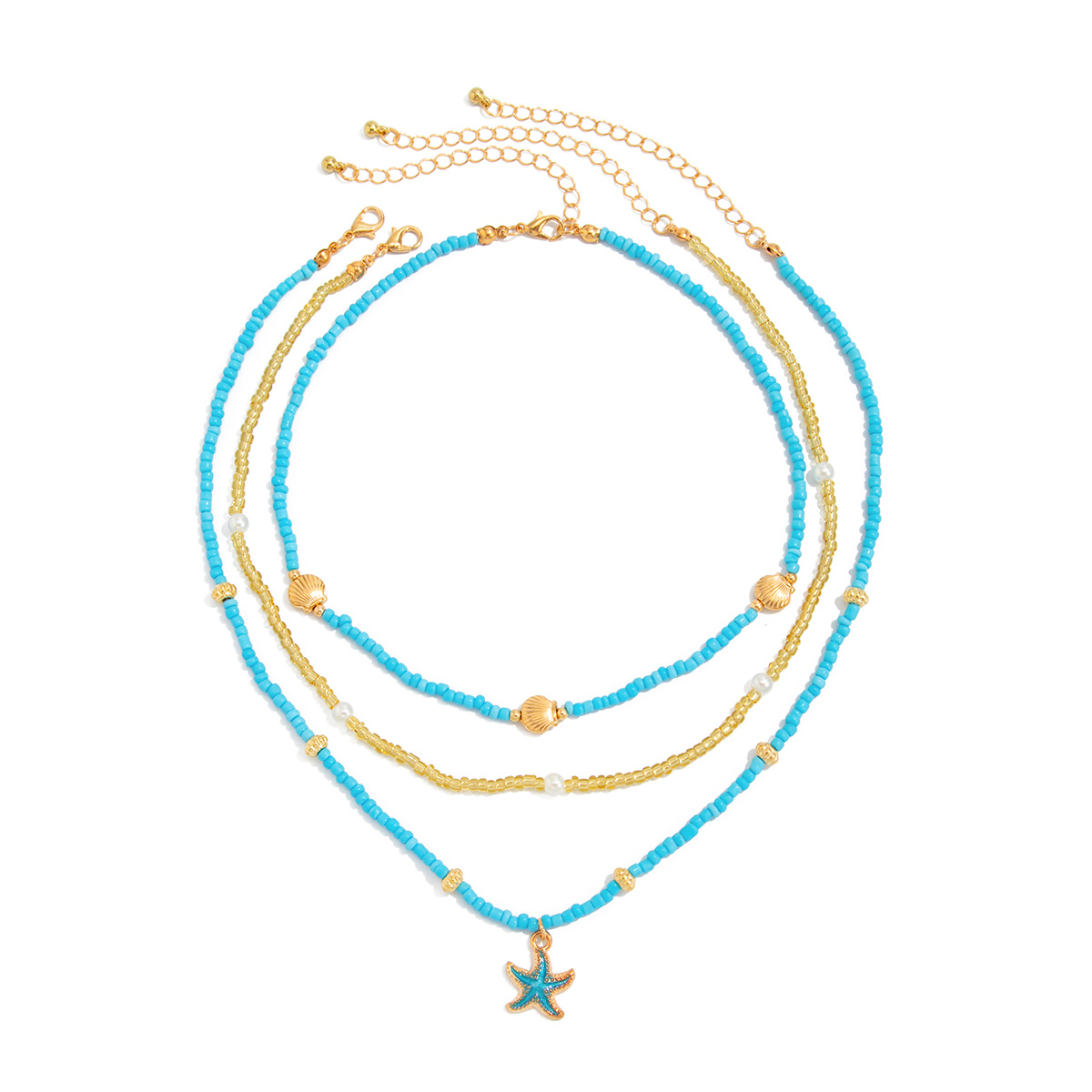 European and American cross-border jewelry, beach personalized oil-dripping little starfish pendant necklace, Bohemian rice bead beaded necklace Item Picture