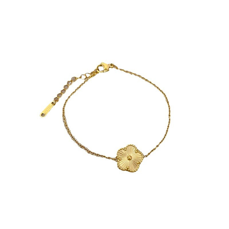 【 All-titanium Steel 】 Dongdaemun Minimalist style five-leaf flower forest-themed chain bracelet, a retro best friend of a female Internet celebrity Item Picture