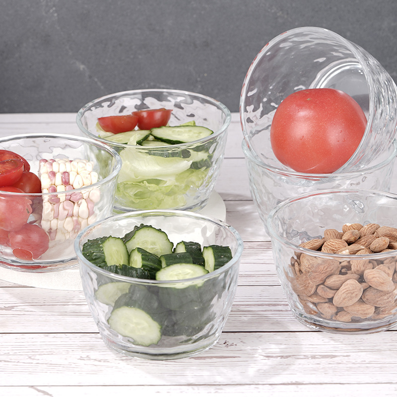 New high-quality hammer-patterned glass bowls, crystal salad bowl sets, store anniversary event gifts, sales gifts wholesale Specification drawing