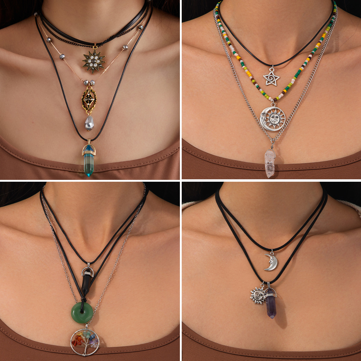 European and American cross-border jewelry, Baroque pearl star water drop pendant necklace, irregular alloy multi-layer collarbone chain full figure